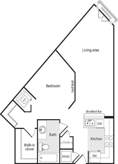 Floor plan for studio, 1 bath, 572 sqft